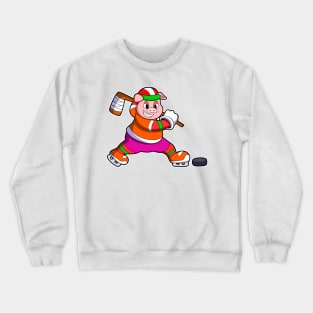 Pig at Ice hockey with Ice hockey stick Crewneck Sweatshirt